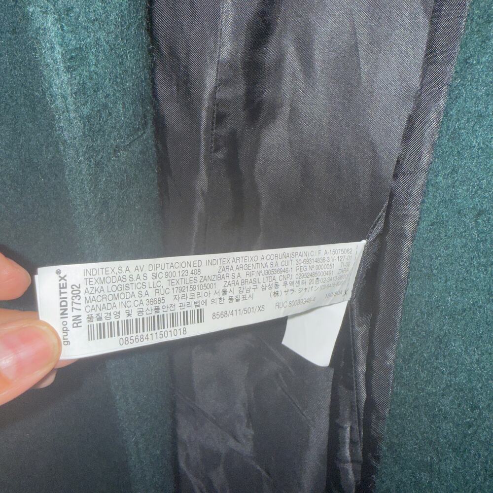 ZARA Manteco Wool Blend Coat Oversized Dark Green Minimalist Cozy Jacket XS - Picture 6 of 7